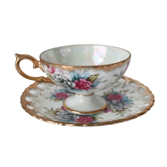 Vintage Lusterware Tea Cup and Saucer Teacup Footed  Japan  Bone China - Picture 2 of 5